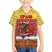 Spain Christmas Hawaiian Shirt with Santa Bull Brick Chimney Wreath and Festive Holiday - Wonder Print Shop