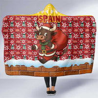 Spain Christmas Hooded Blanket with Santa Bull Brick Chimney Wreath and Festive Holiday - Wonder Print Shop