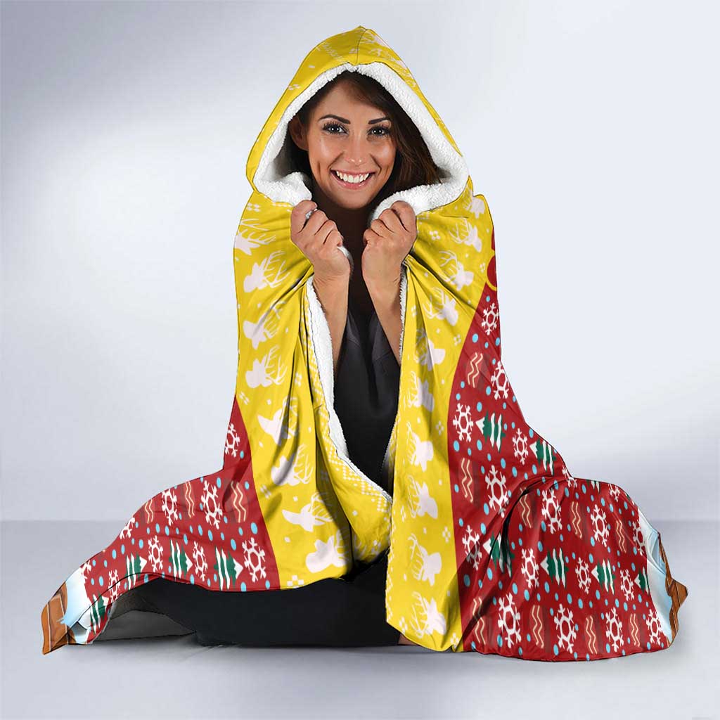 Spain Christmas Hooded Blanket with Santa Bull Brick Chimney Wreath and Festive Holiday - Wonder Print Shop