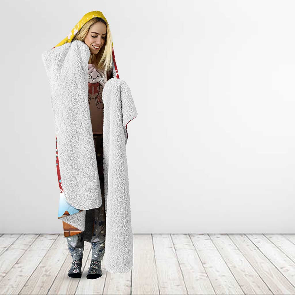 Spain Christmas Hooded Blanket with Santa Bull Brick Chimney Wreath and Festive Holiday - Wonder Print Shop