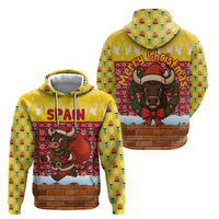 Spain Christmas Hoodie with Santa Bull Brick Chimney Wreath and Festive Holiday - Wonder Print Shop