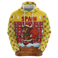 Spain Christmas Hoodie with Santa Bull Brick Chimney Wreath and Festive Holiday - Wonder Print Shop