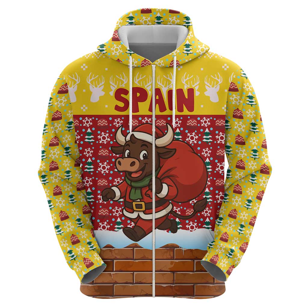 Spain Christmas Hoodie with Santa Bull Brick Chimney Wreath and Festive Holiday - Wonder Print Shop