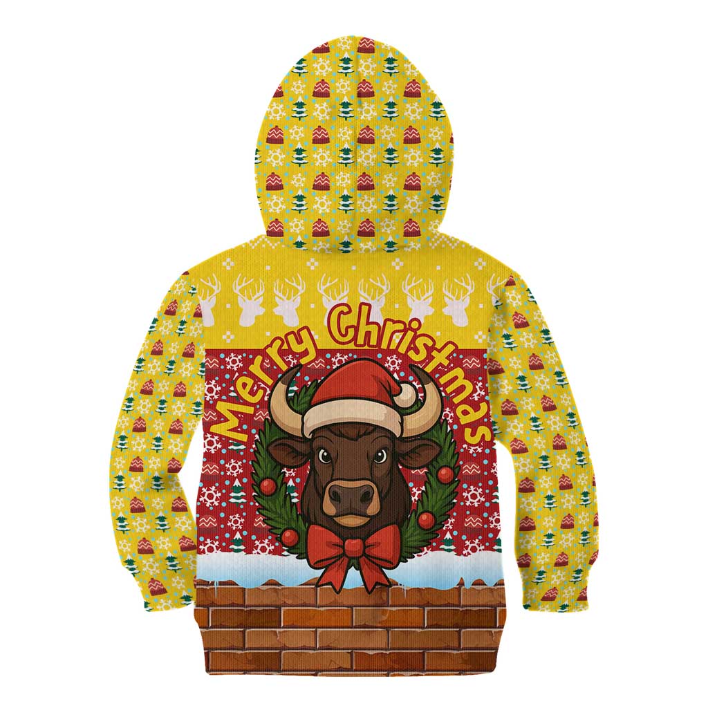 Spain Christmas Kid Hoodie with Santa Bull Brick Chimney Wreath and Festive Holiday - Wonder Print Shop
