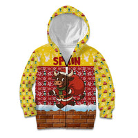 Spain Christmas Kid Hoodie with Santa Bull Brick Chimney Wreath and Festive Holiday - Wonder Print Shop