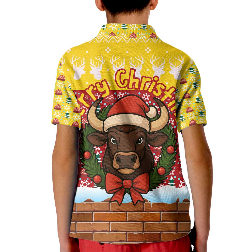 Spain Christmas Kid Polo Shirt with Santa Bull Brick Chimney Wreath and Festive Holiday - Wonder Print Shop