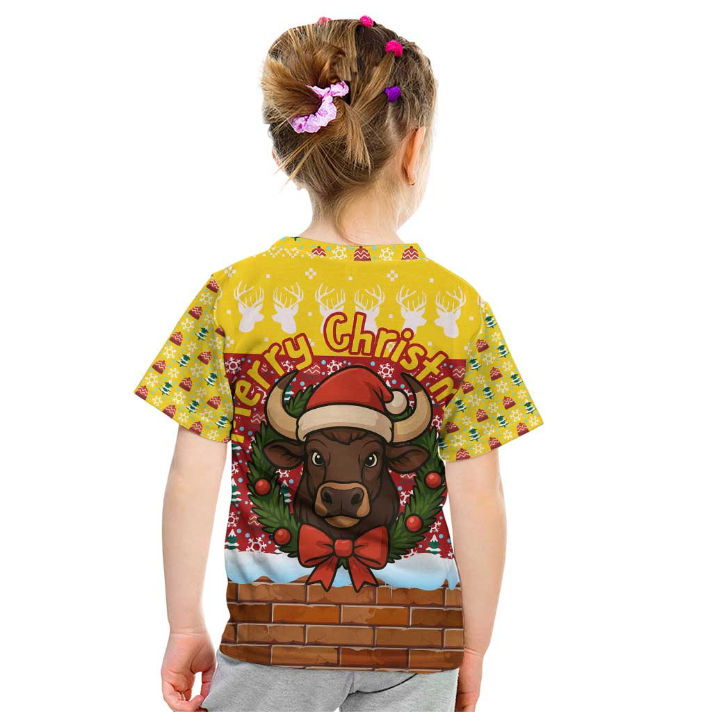 Spain Christmas Kid T Shirt with Santa Bull Brick Chimney Wreath and Festive Holiday - Wonder Print Shop