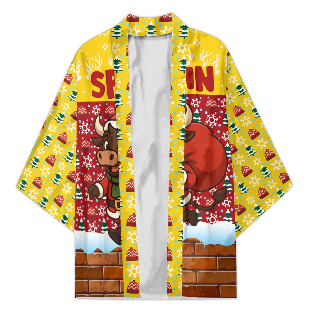 Spain Christmas Kimono with Santa Bull Brick Chimney Wreath and Festive Holiday - Wonder Print Shop