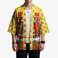 Spain Christmas Kimono with Santa Bull Brick Chimney Wreath and Festive Holiday - Wonder Print Shop