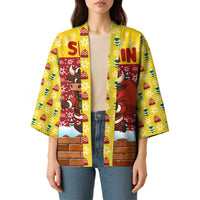 Spain Christmas Kimono with Santa Bull Brick Chimney Wreath and Festive Holiday - Wonder Print Shop