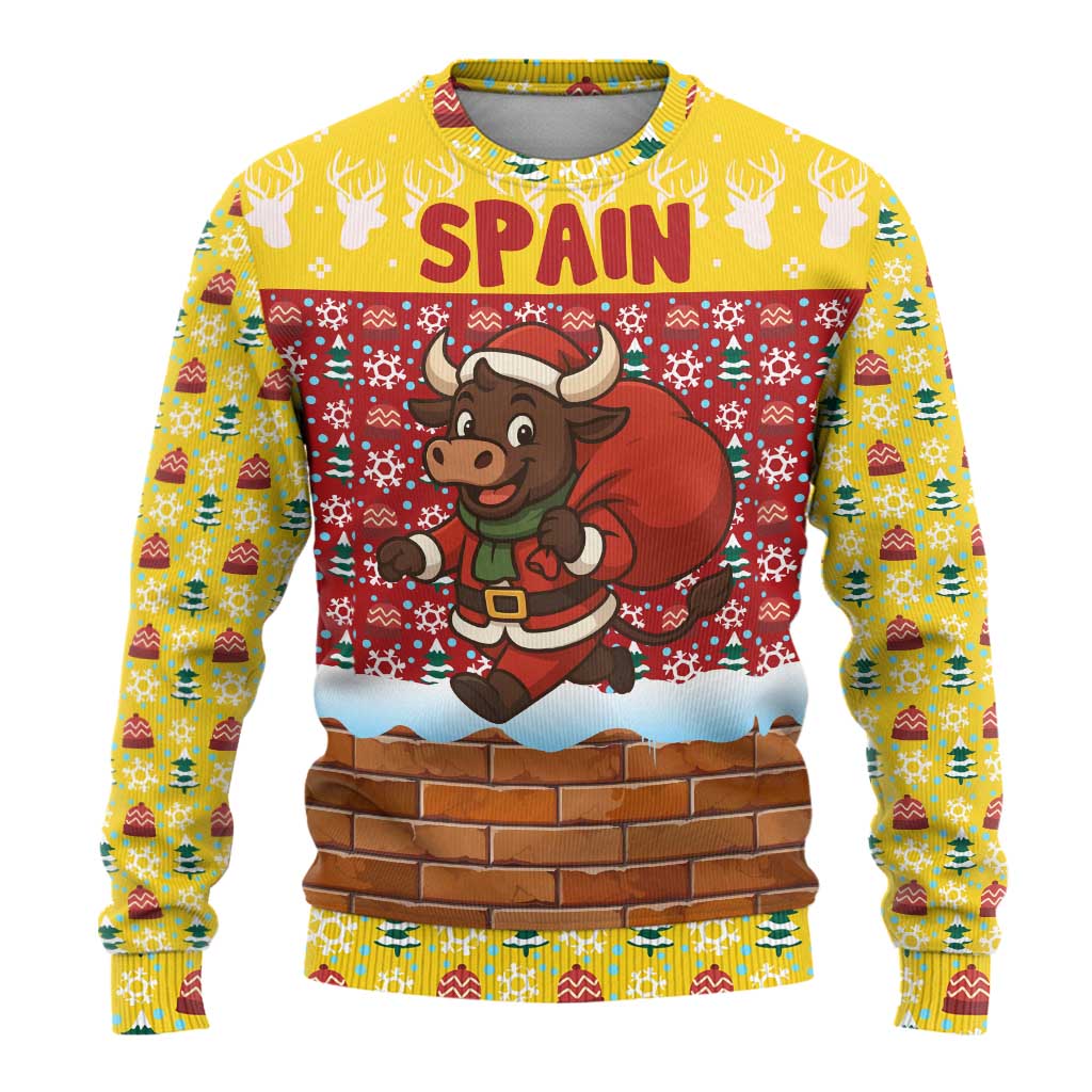Spain Christmas Ugly Christmas Sweater with Santa Bull Brick Chimney Wreath and Festive Holiday - Wonder Print Shop