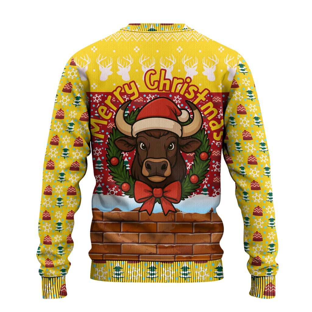 Spain Christmas Ugly Christmas Sweater with Santa Bull Brick Chimney Wreath and Festive Holiday - Wonder Print Shop