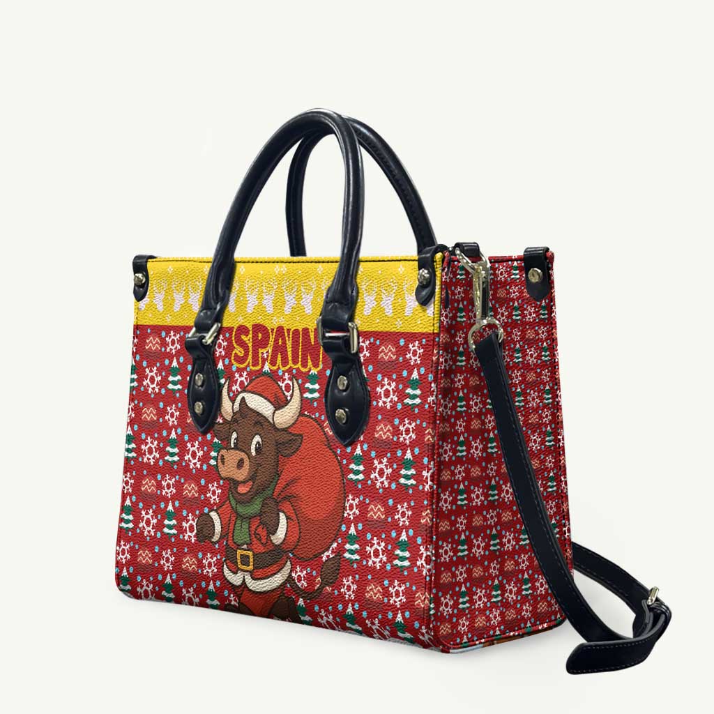 Spain Christmas Leather Bag with Santa Bull Brick Chimney Wreath and Festive Holiday - Wonder Print Shop
