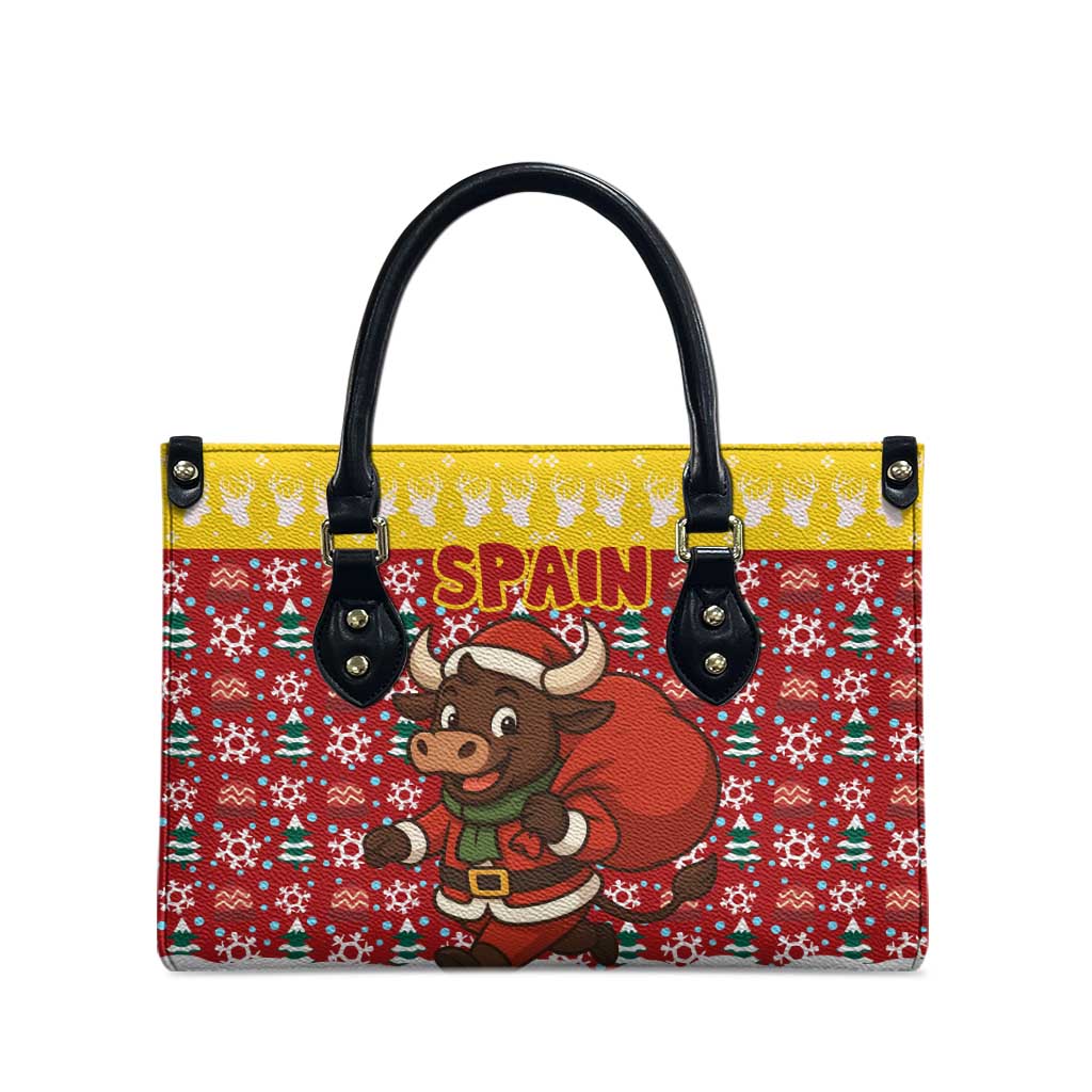 Spain Christmas Leather Bag with Santa Bull Brick Chimney Wreath and Festive Holiday - Wonder Print Shop