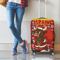 Spain Christmas Luggage Cover with Santa Bull Brick Chimney Wreath and Festive Holiday - Wonder Print Shop