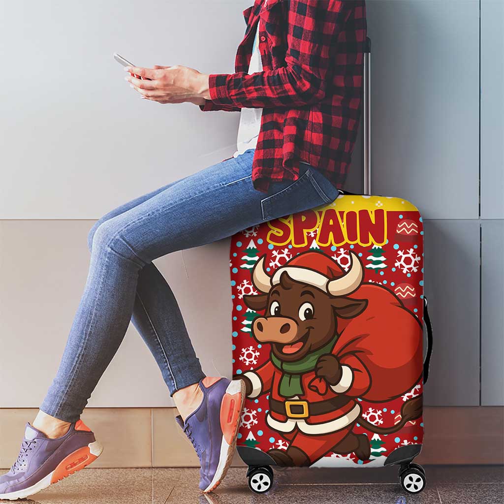 Spain Christmas Luggage Cover with Santa Bull Brick Chimney Wreath and Festive Holiday - Wonder Print Shop