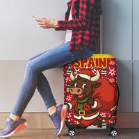 Spain Christmas Luggage Cover with Santa Bull Brick Chimney Wreath and Festive Holiday - Wonder Print Shop