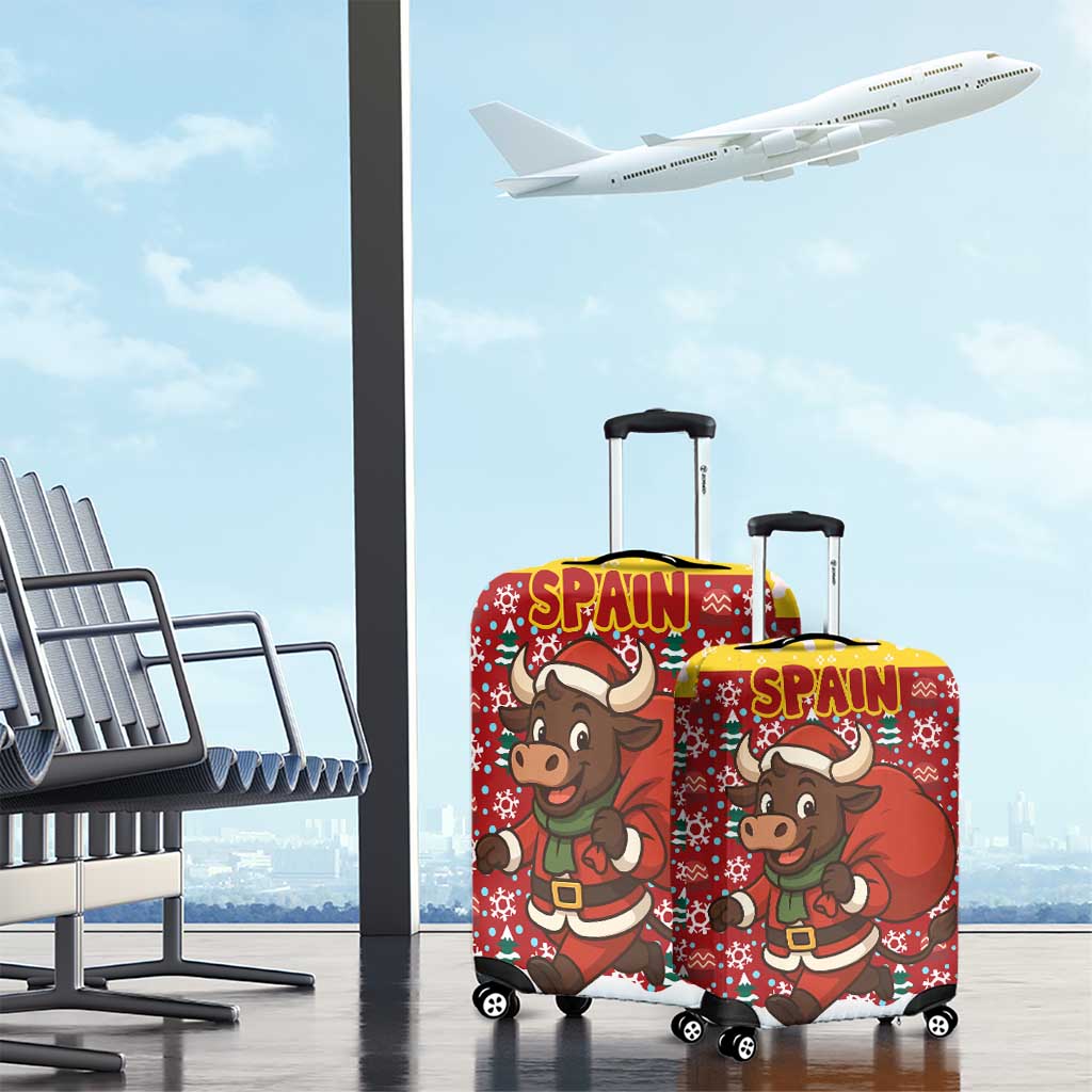 Spain Christmas Luggage Cover with Santa Bull Brick Chimney Wreath and Festive Holiday - Wonder Print Shop