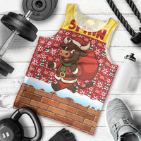 Spain Christmas Men Tank Top with Santa Bull Brick Chimney Wreath and Festive Holiday - Wonder Print Shop