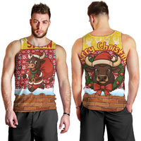 Spain Christmas Men Tank Top with Santa Bull Brick Chimney Wreath and Festive Holiday - Wonder Print Shop
