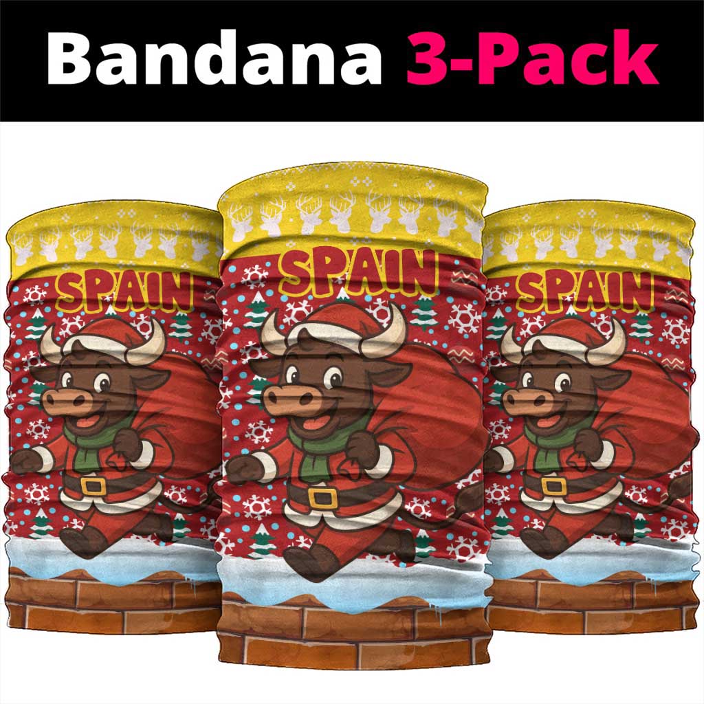Spain Christmas Neck Gaiter with Santa Bull Brick Chimney Wreath and Festive Holiday - Wonder Print Shop