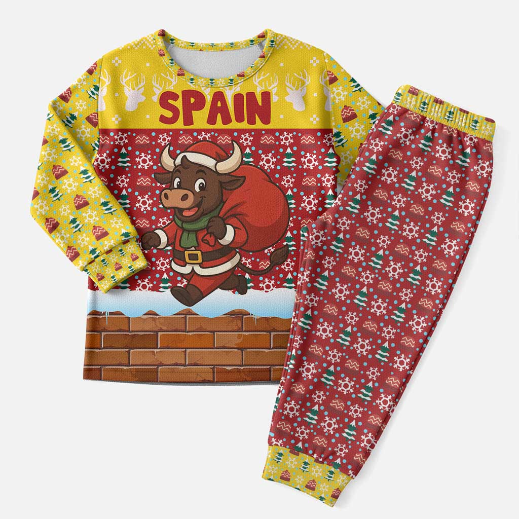 Spain Christmas Pajama Set with Santa Bull Brick Chimney Wreath and Festive Holiday - Wonder Print Shop