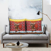 Spain Christmas Pillow Cover with Santa Bull Brick Chimney Wreath and Festive Holiday - Wonder Print Shop