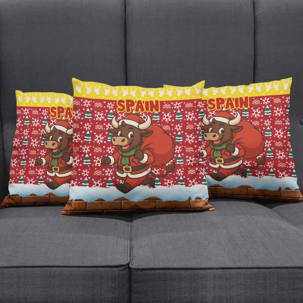 Spain Christmas Pillow Cover with Santa Bull Brick Chimney Wreath and Festive Holiday - Wonder Print Shop