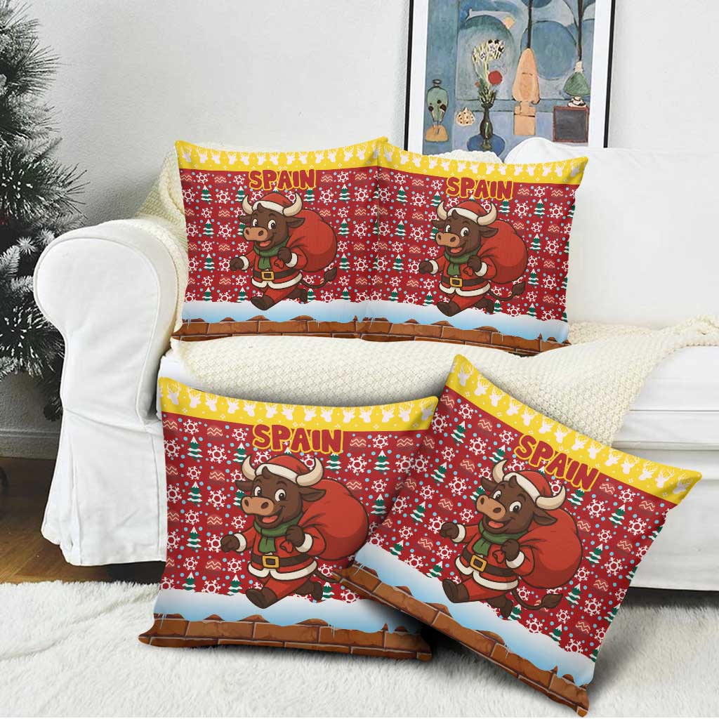 Spain Christmas Pillow Cover with Santa Bull Brick Chimney Wreath and Festive Holiday - Wonder Print Shop