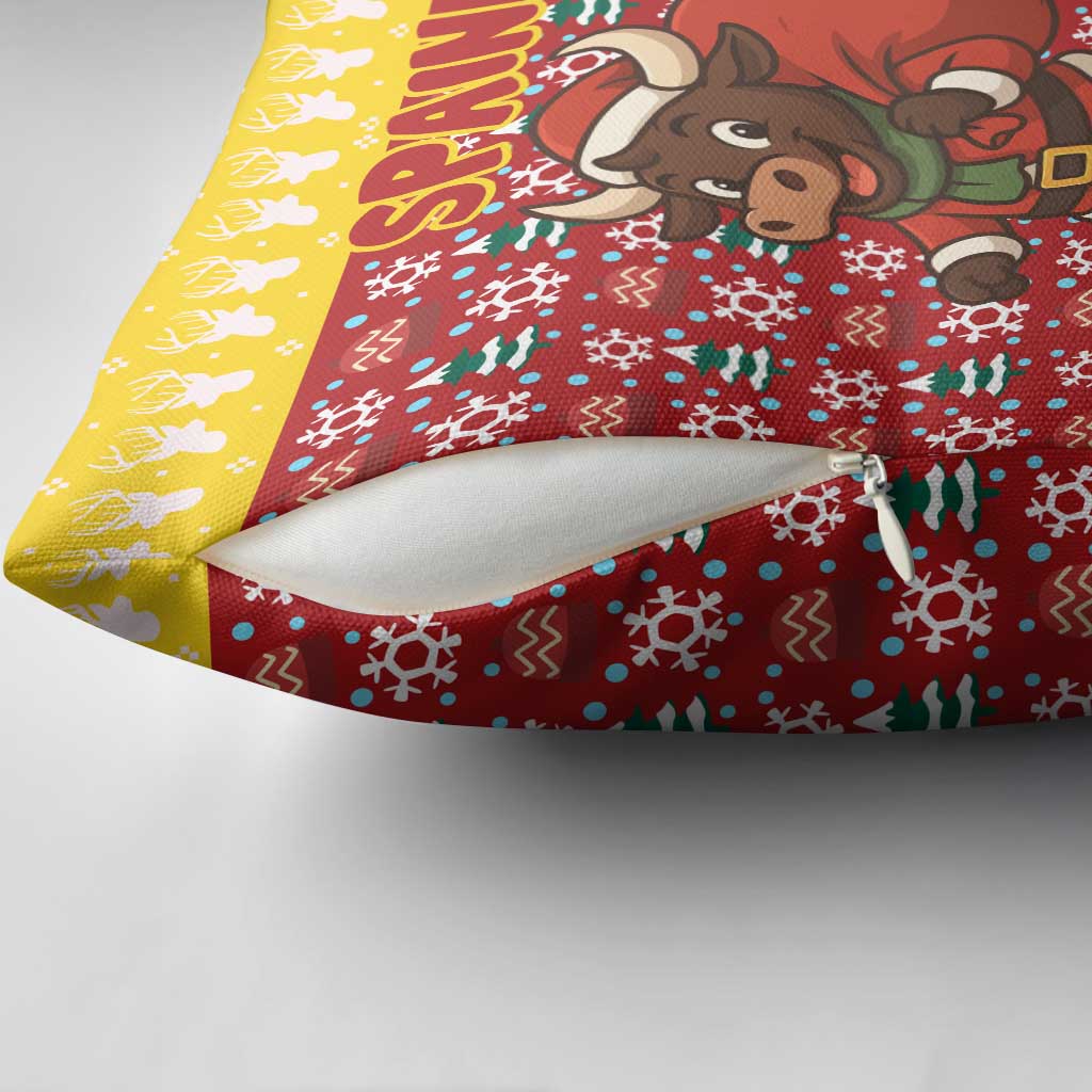 Spain Christmas Pillow Cover with Santa Bull Brick Chimney Wreath and Festive Holiday - Wonder Print Shop