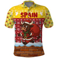 Spain Christmas Polo Shirt with Santa Bull Brick Chimney Wreath and Festive Holiday - Wonder Print Shop