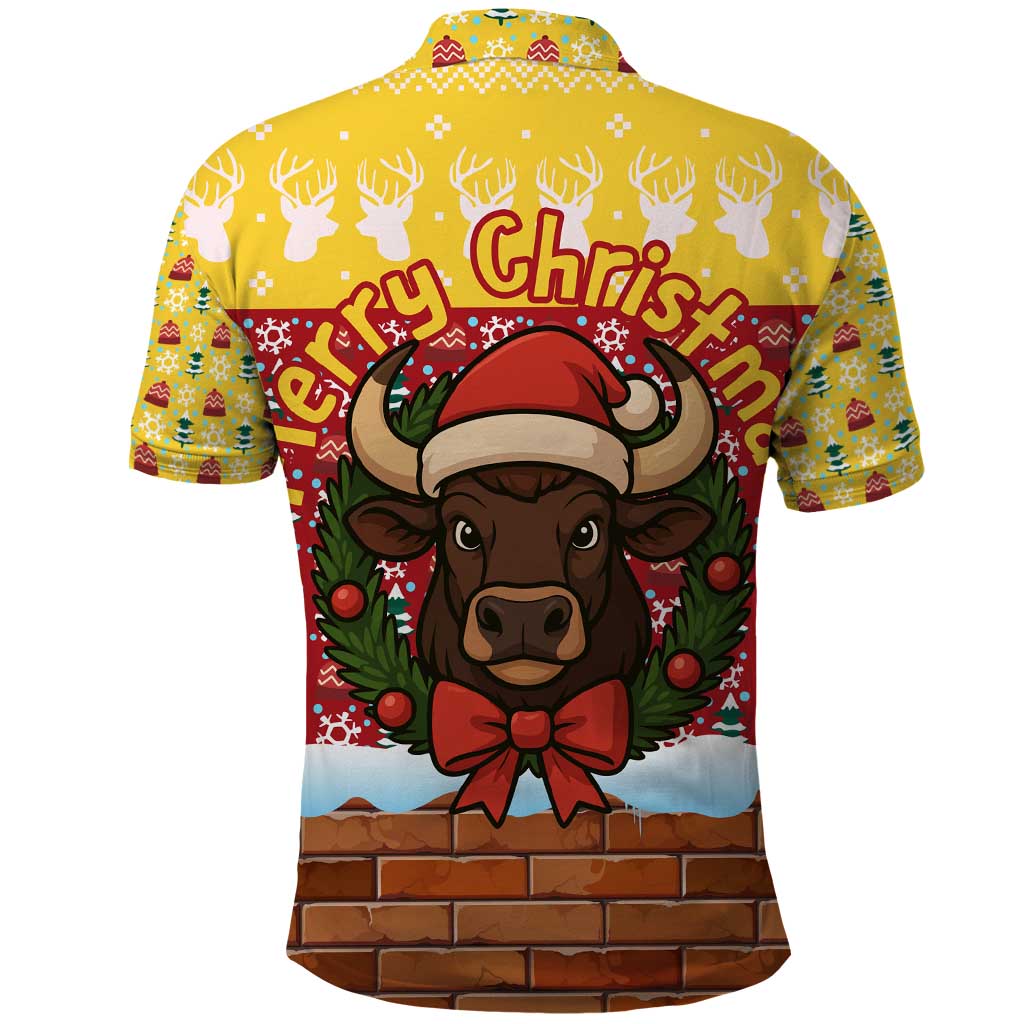 Spain Christmas Polo Shirt with Santa Bull Brick Chimney Wreath and Festive Holiday - Wonder Print Shop