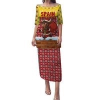 Spain Christmas Puletasi with Santa Bull Brick Chimney Wreath and Festive Holiday - Wonder Print Shop