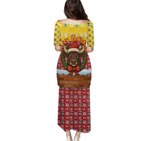 Spain Christmas Puletasi with Santa Bull Brick Chimney Wreath and Festive Holiday - Wonder Print Shop