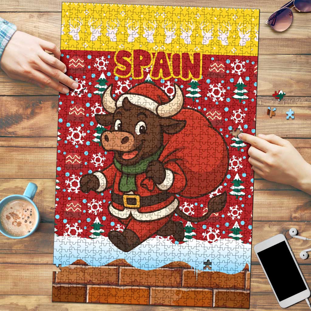 Spain Christmas Puzzle with Santa Bull Brick Chimney Wreath and Festive Holiday - Wonder Print Shop