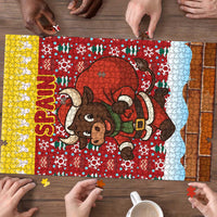 Spain Christmas Puzzle with Santa Bull Brick Chimney Wreath and Festive Holiday - Wonder Print Shop