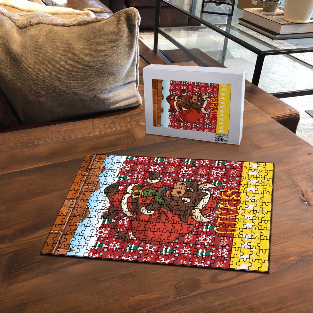 Spain Christmas Puzzle with Santa Bull Brick Chimney Wreath and Festive Holiday - Wonder Print Shop
