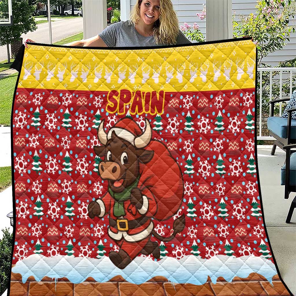 Spain Christmas Quilt with Santa Bull Brick Chimney Wreath and Festive Holiday - Wonder Print Shop