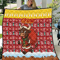 Spain Christmas Quilt with Santa Bull Brick Chimney Wreath and Festive Holiday - Wonder Print Shop