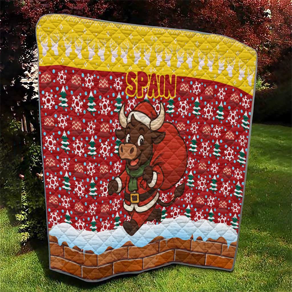 Spain Christmas Quilt with Santa Bull Brick Chimney Wreath and Festive Holiday - Wonder Print Shop