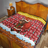 Spain Christmas Quilt with Santa Bull Brick Chimney Wreath and Festive Holiday - Wonder Print Shop