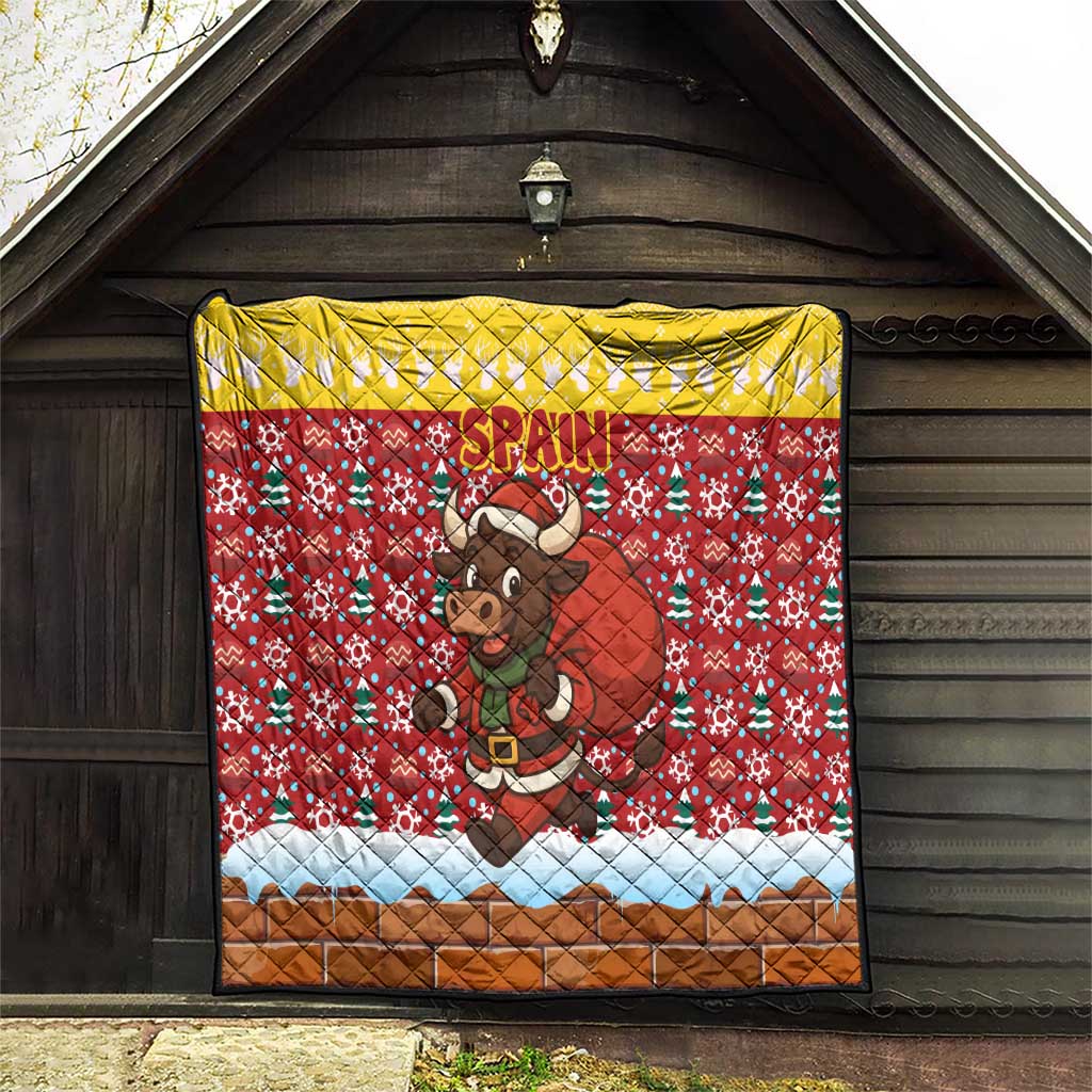 Spain Christmas Quilt with Santa Bull Brick Chimney Wreath and Festive Holiday - Wonder Print Shop