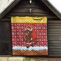 Spain Christmas Quilt with Santa Bull Brick Chimney Wreath and Festive Holiday - Wonder Print Shop