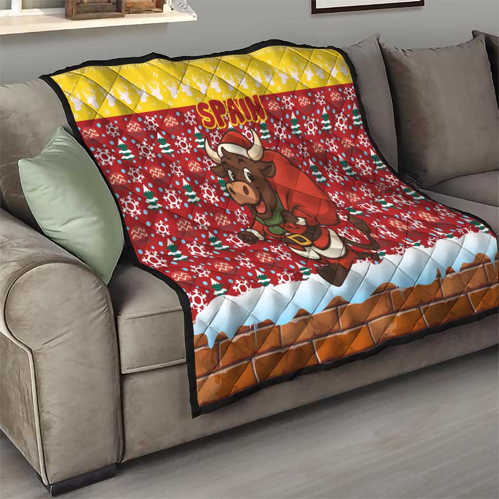 Spain Christmas Quilt with Santa Bull Brick Chimney Wreath and Festive Holiday - Wonder Print Shop