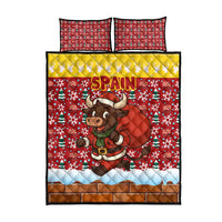 Spain Christmas Quilt Bed Set with Santa Bull Brick Chimney Wreath and Festive Holiday - Wonder Print Shop