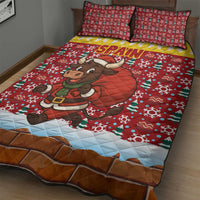 Spain Christmas Quilt Bed Set with Santa Bull Brick Chimney Wreath and Festive Holiday - Wonder Print Shop