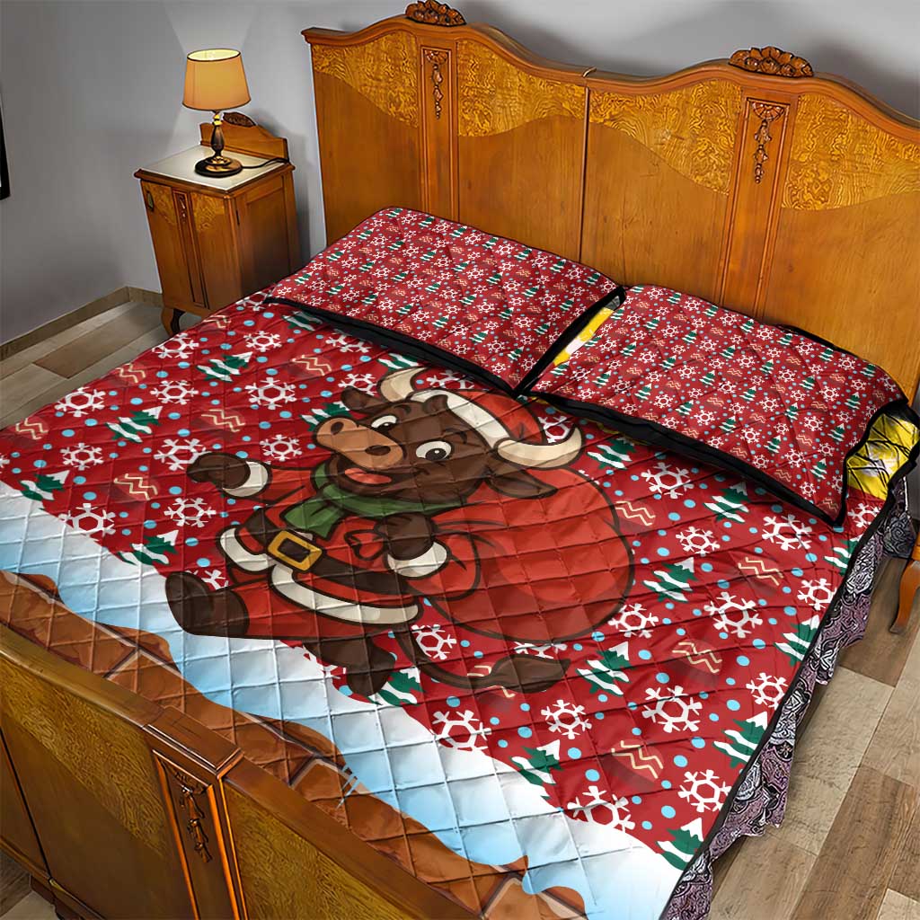 Spain Christmas Quilt Bed Set with Santa Bull Brick Chimney Wreath and Festive Holiday - Wonder Print Shop