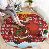 Spain Christmas Round Carpet with Santa Bull Brick Chimney Wreath and Festive Holiday - Wonder Print Shop