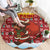 Spain Christmas Round Carpet with Santa Bull Brick Chimney Wreath and Festive Holiday - Wonder Print Shop
