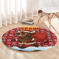 Spain Christmas Round Carpet with Santa Bull Brick Chimney Wreath and Festive Holiday - Wonder Print Shop